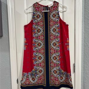 Renee C. Red Paisley-Print Sleeveless Shift Dress with Navy Trim